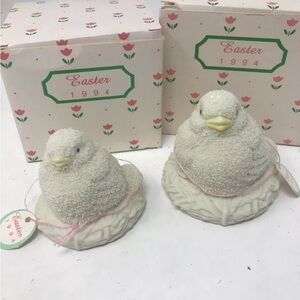D56 Department 56 Easter Chick Bird On Nest Bisque Figures Set of 2 Rare 1994